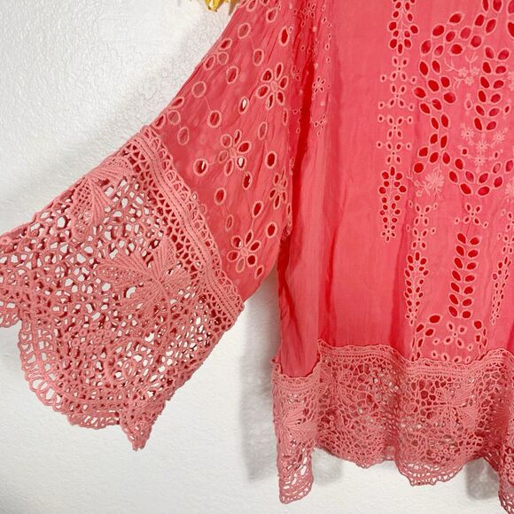 Johnny Was Embroidered Eyelet Tunic Coral Size Small Women’s - Picture 6 of 12